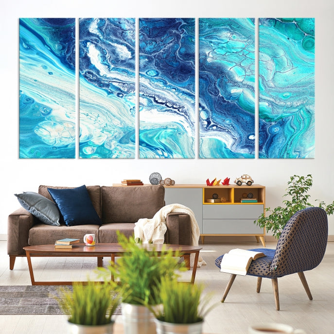 Blue Abstract Nautical Modern Painting on Canvas Large Wall Art Print