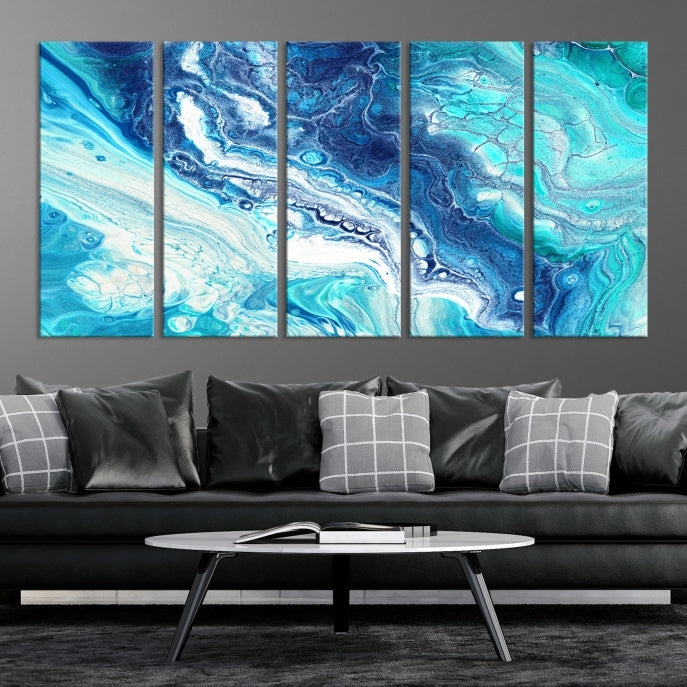 Blue Abstract Nautical Modern Painting on Canvas Large Wall Art Print