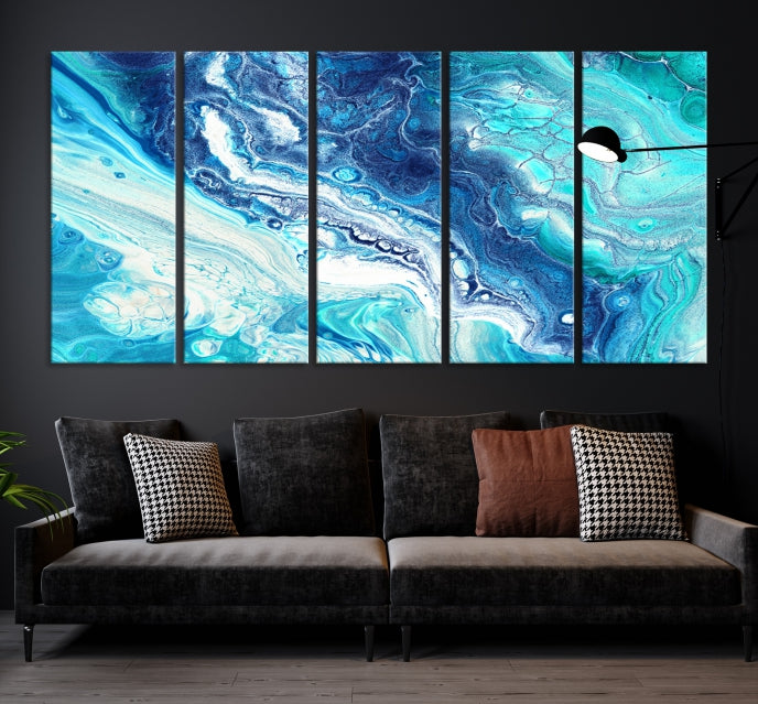 Blue Abstract Nautical Modern Painting on Canvas Large Wall Art Print