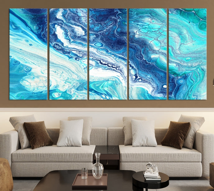 Blue Abstract Nautical Modern Painting on Canvas Large Wall Art Print