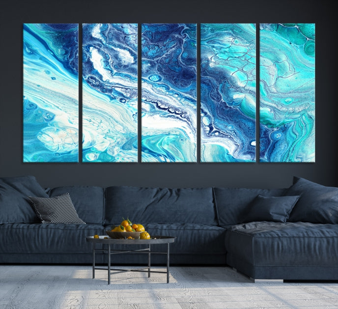 Blue Abstract Nautical Modern Painting on Canvas Large Wall Art Print