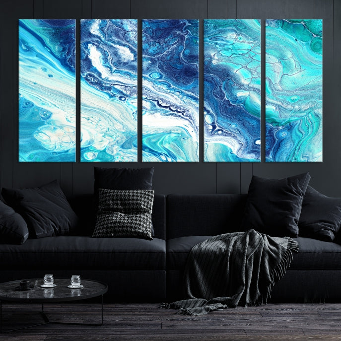 Blue Abstract Nautical Modern Painting on Canvas Large Wall Art Print