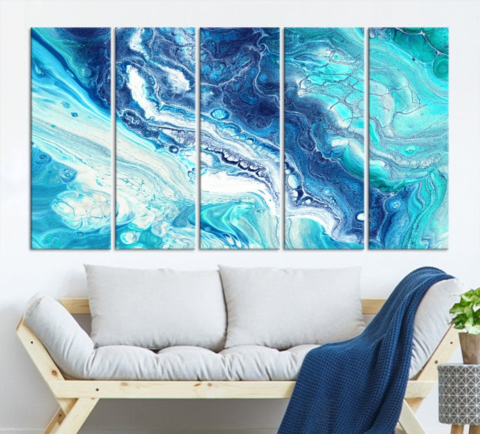 Blue Abstract Nautical Modern Painting on Canvas Large Wall Art Print