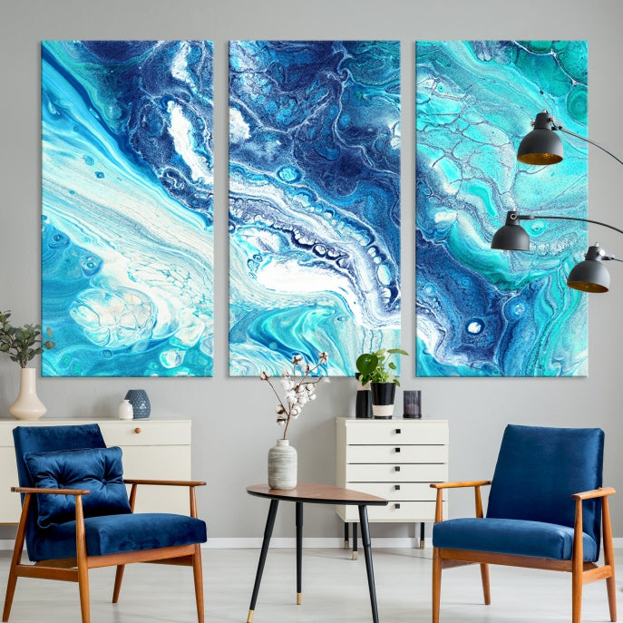 Blue Abstract Nautical Modern Painting on Canvas Large Wall Art Print