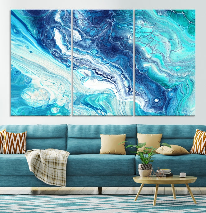 Blue Abstract Nautical Modern Painting on Canvas Large Wall Art Print