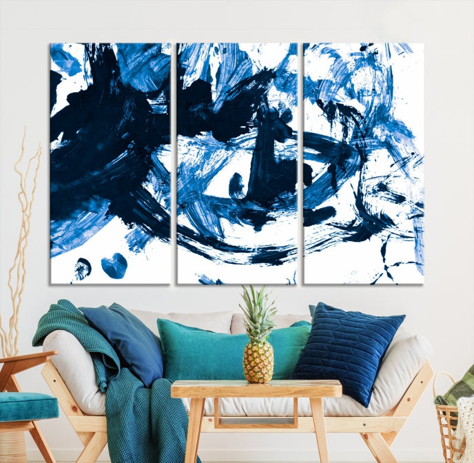 Blue Abstract Painting Large Wall Art Canvas Print with cm Frame