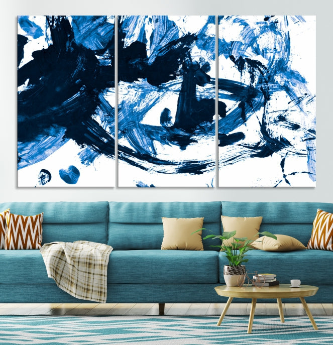 Blue Abstract Painting Large Wall Art Canvas Print with cm Frame