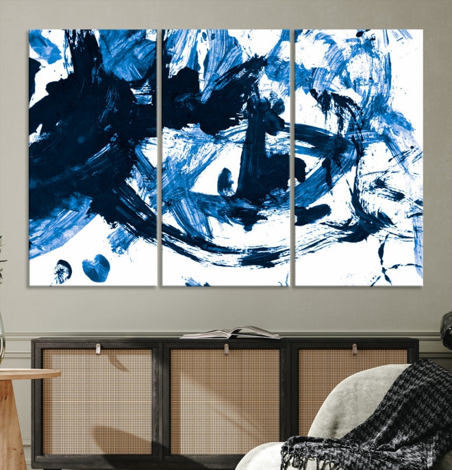 Blue Abstract Painting Large Wall Art Canvas Print with cm Frame