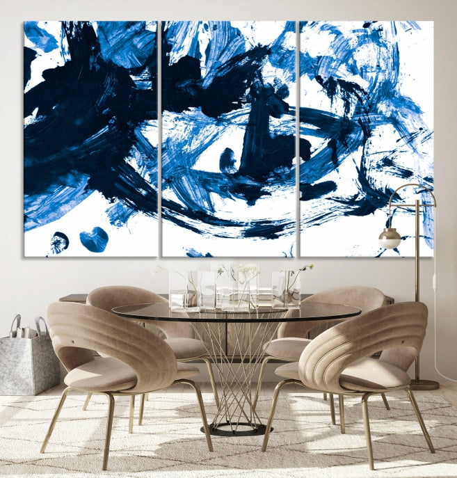 Blue Abstract Painting Large Wall Art Canvas Print with cm Frame