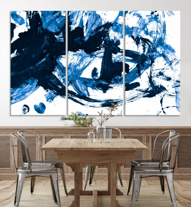 Blue Abstract Painting Large Wall Art Canvas Print with cm Frame