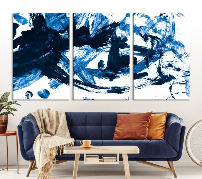 Blue Abstract Painting Large Wall Art Canvas Print with cm Frame