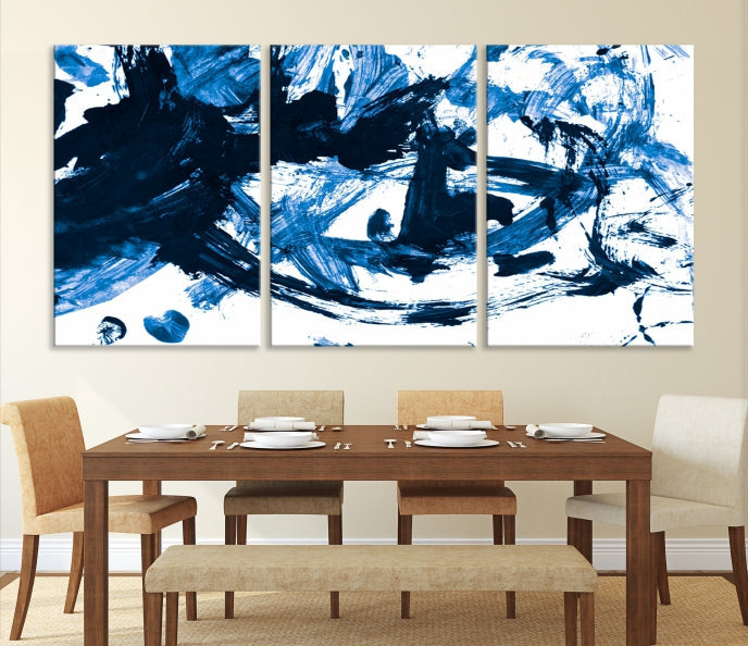 Blue Abstract Painting Large Wall Art Canvas Print with cm Frame