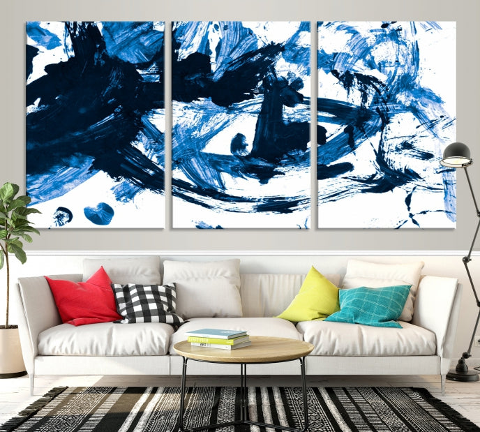 Blue Abstract Painting Large Wall Art Canvas Print with cm Frame