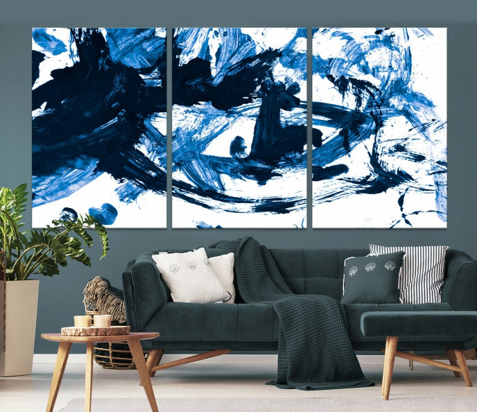 Blue Abstract Painting Large Wall Art Canvas Print with cm Frame