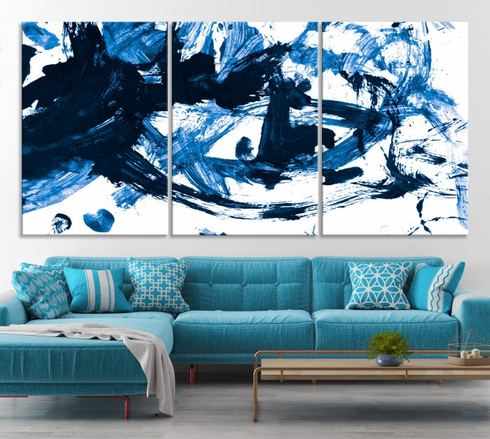 Blue Abstract Painting Large Wall Art Canvas Print with cm Frame