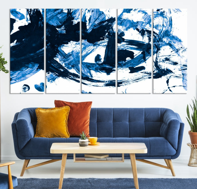 Blue Abstract Painting Large Wall Art Canvas Print with cm Frame