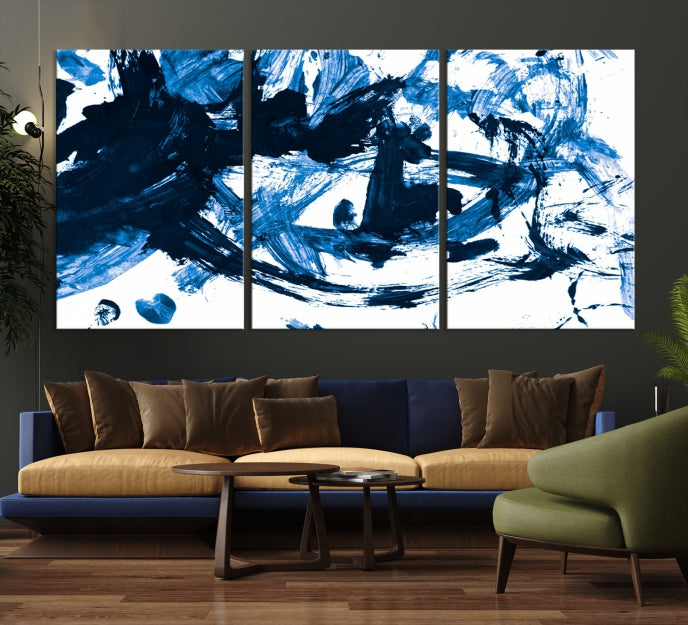 Blue Abstract Painting Large Wall Art Canvas Print with cm Frame