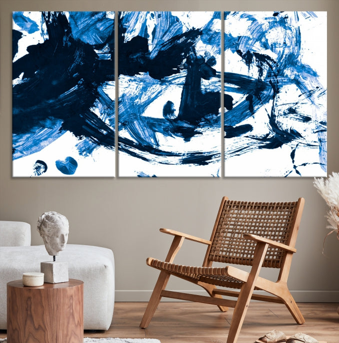 Blue Abstract Painting Large Wall Art Canvas Print with cm Frame