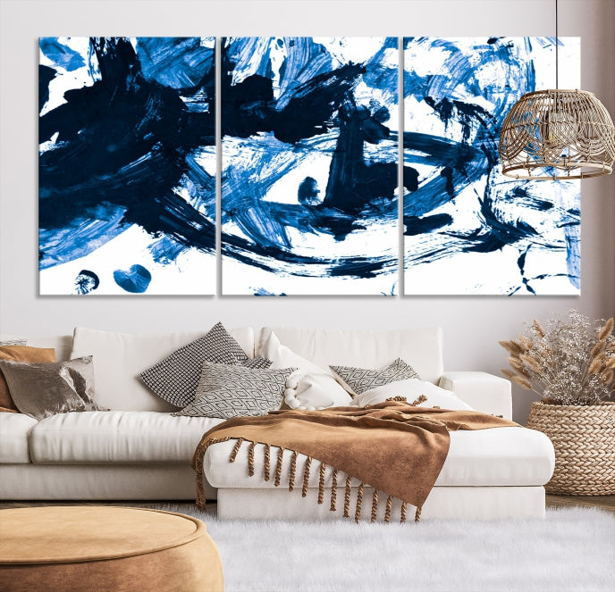 Blue Abstract Painting Large Wall Art Canvas Print with cm Frame