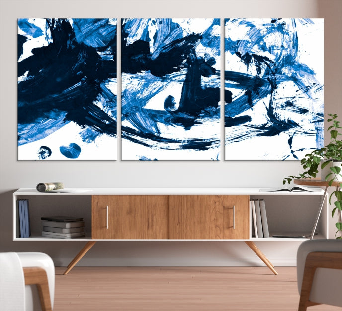 Blue Abstract Painting Large Wall Art Canvas Print with cm Frame