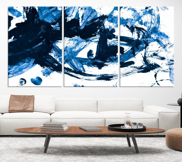 Blue Abstract Painting Large Wall Art Canvas Print with cm Frame