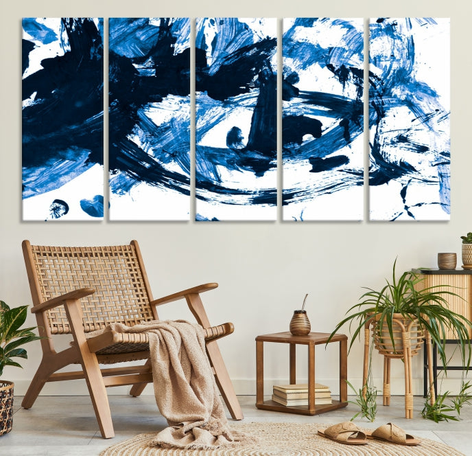 Blue Abstract Painting Large Wall Art Canvas Print with cm Frame