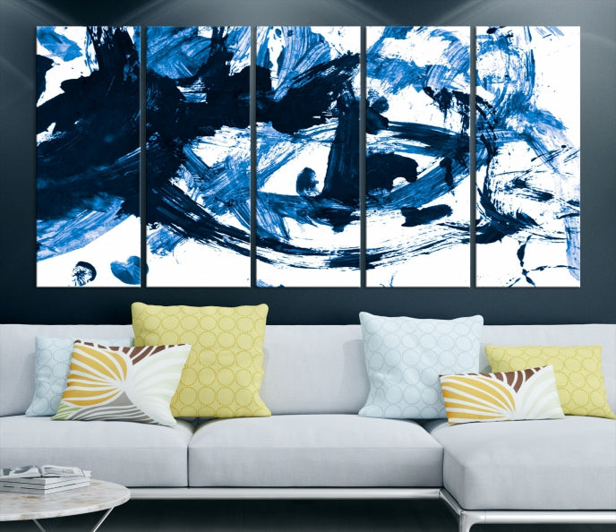 Blue Abstract Painting Large Wall Art Canvas Print with cm Frame