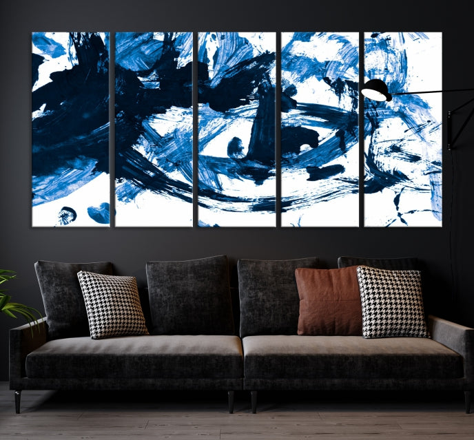 Blue Abstract Painting Large Wall Art Canvas Print with cm Frame