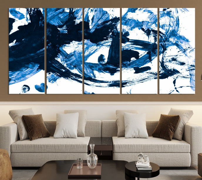 Blue Abstract Painting Large Wall Art Canvas Print with cm Frame