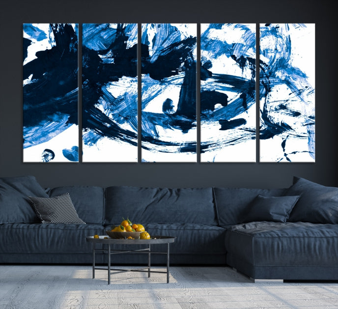 Blue Abstract Painting Large Wall Art Canvas Print with cm Frame