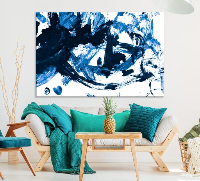 Blue Abstract Painting Large Wall Art Canvas Print with cm Frame