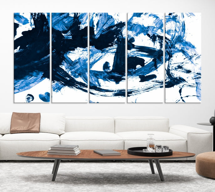 Blue Abstract Painting Large Wall Art Canvas Print with cm Frame