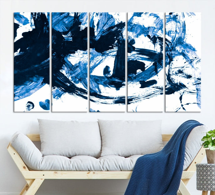 Blue Abstract Painting Large Wall Art Canvas Print with cm Frame