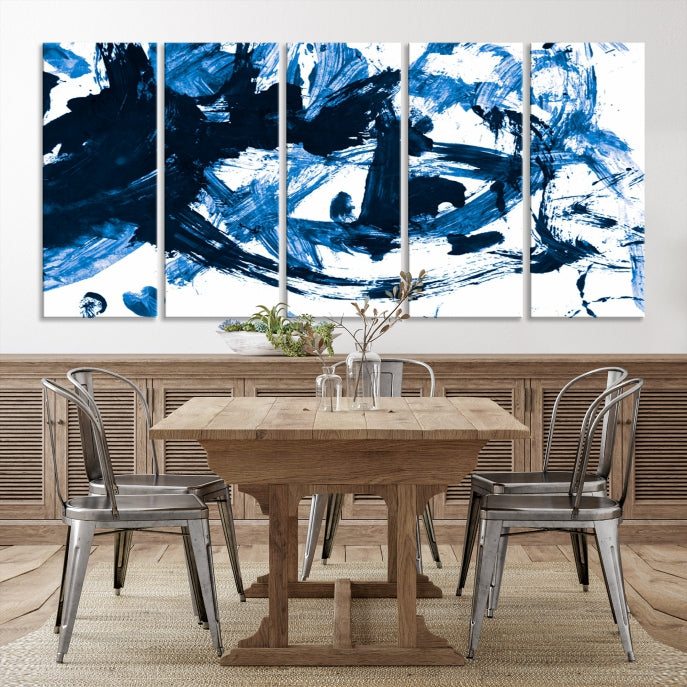 Blue Abstract Painting Large Wall Art Canvas Print with cm Frame