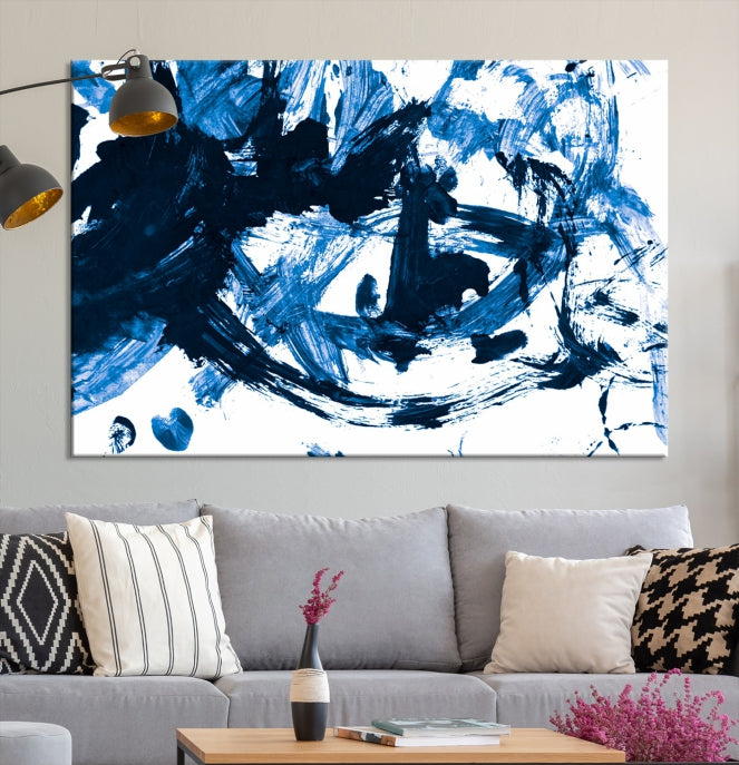 Blue Abstract Painting Large Wall Art Canvas Print with cm Frame