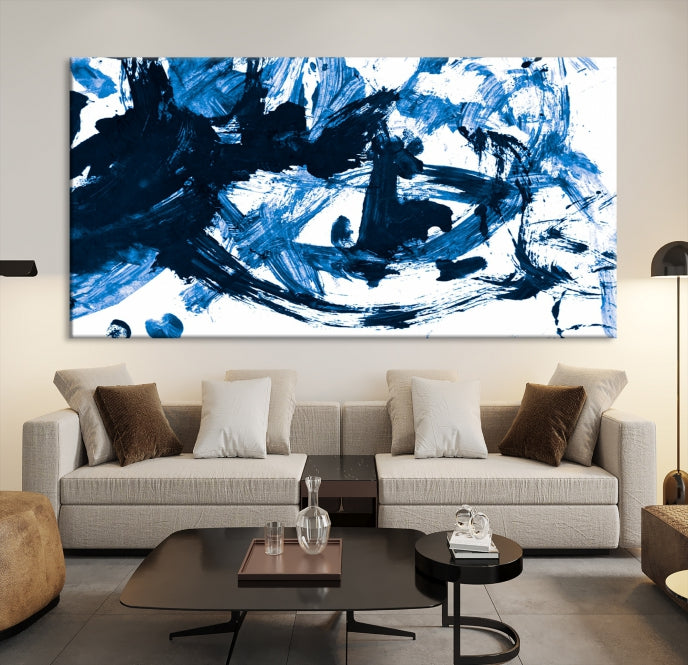 Blue Abstract Painting Large Wall Art Canvas Print with cm Frame