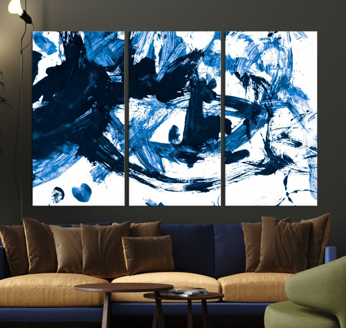 Blue Abstract Painting Large Wall Art Canvas Print with cm Frame