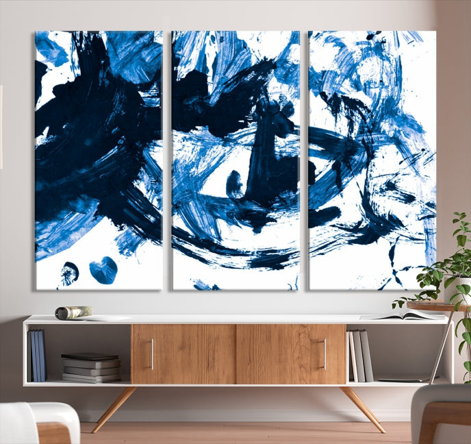 Blue Abstract Painting Large Wall Art Canvas Print with cm Frame