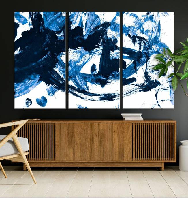 Blue Abstract Painting Large Wall Art Canvas Print with cm Frame