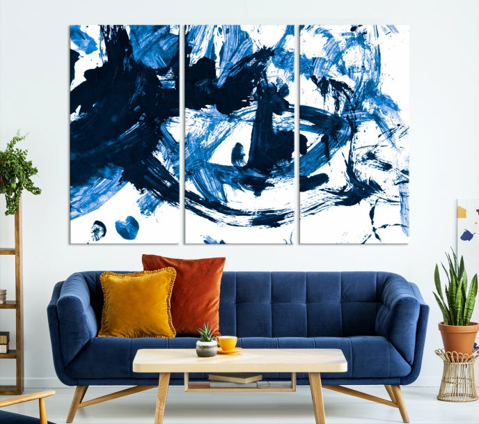 Blue Abstract Painting Large Wall Art Canvas Print with cm Frame