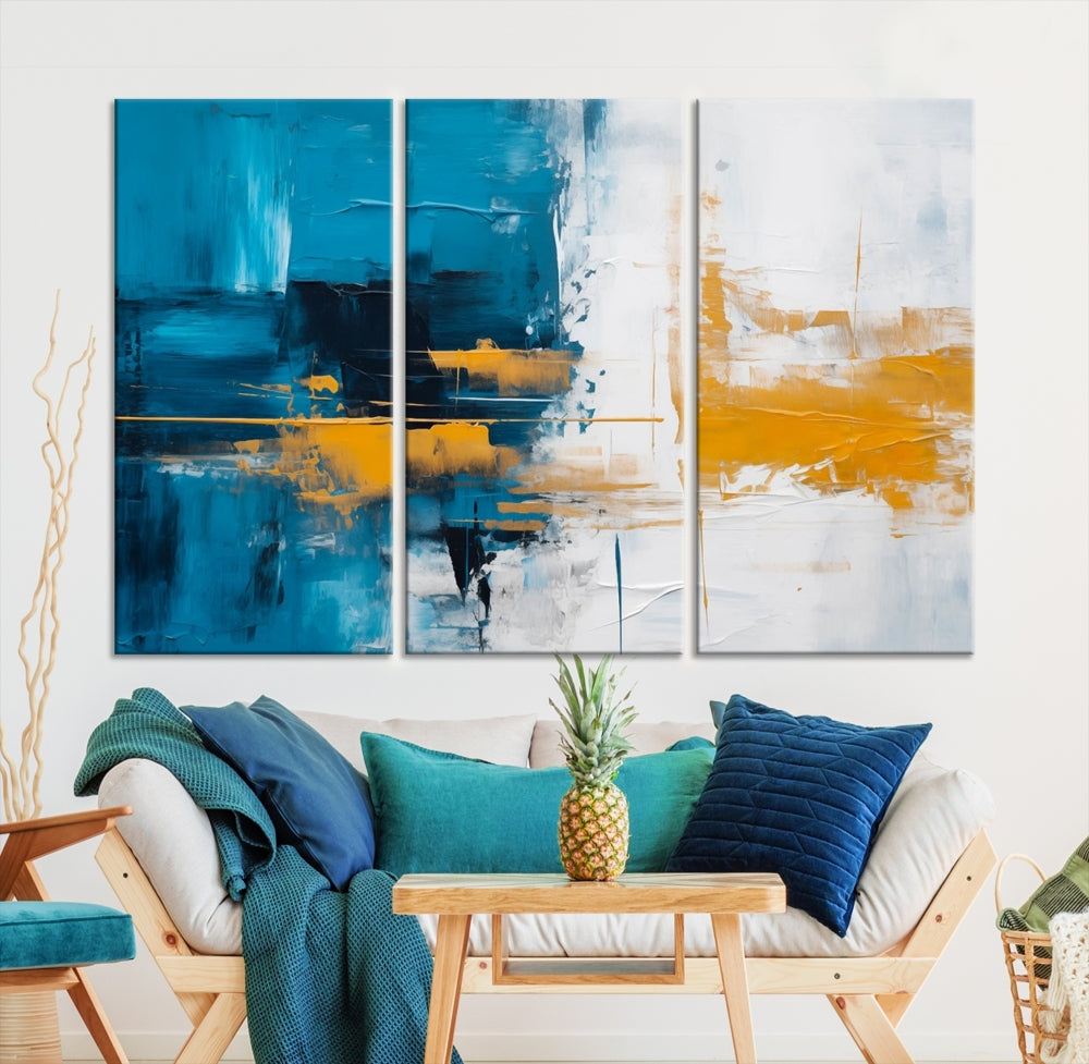 Blue Abstract Wall Art Canvas Print New Home Gift Framed Modern Wall Decor