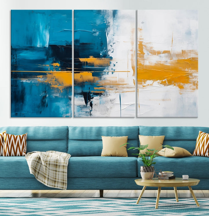 Blue Abstract Wall Art Canvas Print New Home Gift Framed Modern Wall Decor