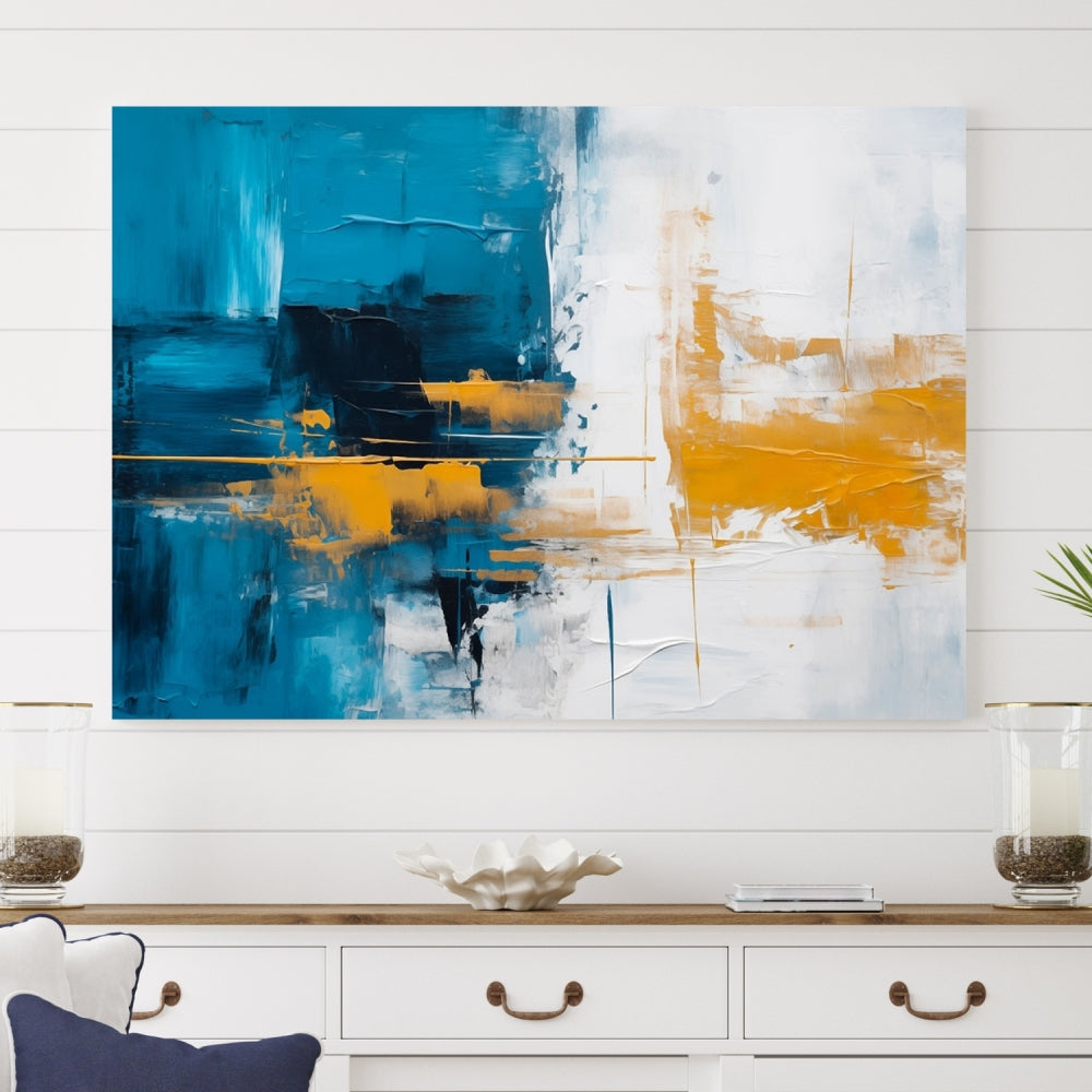 Blue Abstract Wall Art Canvas Print New Home Gift Framed Modern Wall Decor