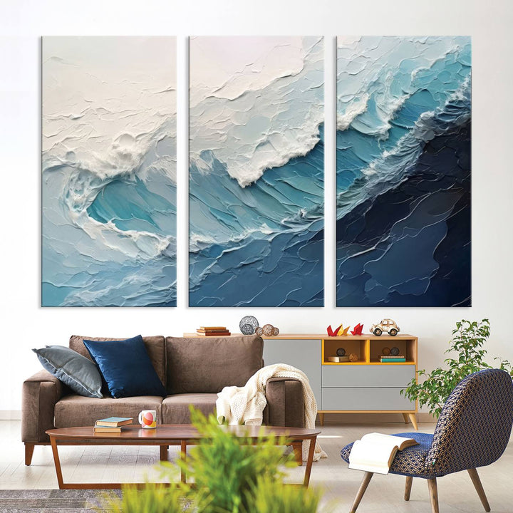 Blue Abstract Wave Ocean Wall Art Canvas Print