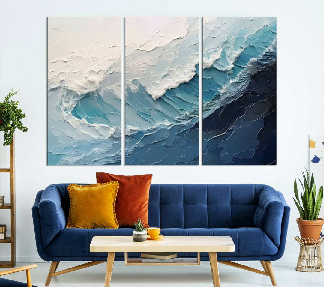 Blue Abstract Wave Ocean Wall Art Canvas Print