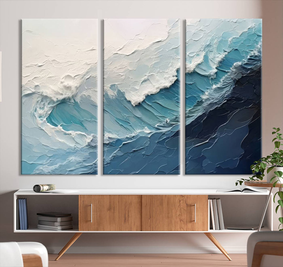 Blue Abstract Wave Ocean Wall Art Canvas Print