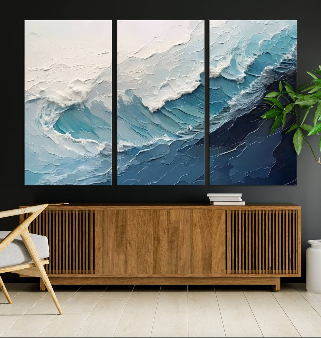 Blue Abstract Wave Ocean Wall Art Canvas Print