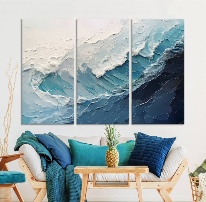 Blue Abstract Wave Ocean Wall Art Canvas Print