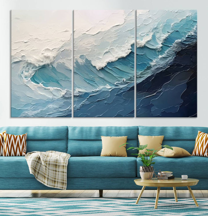 Blue Abstract Wave Ocean Wall Art Canvas Print