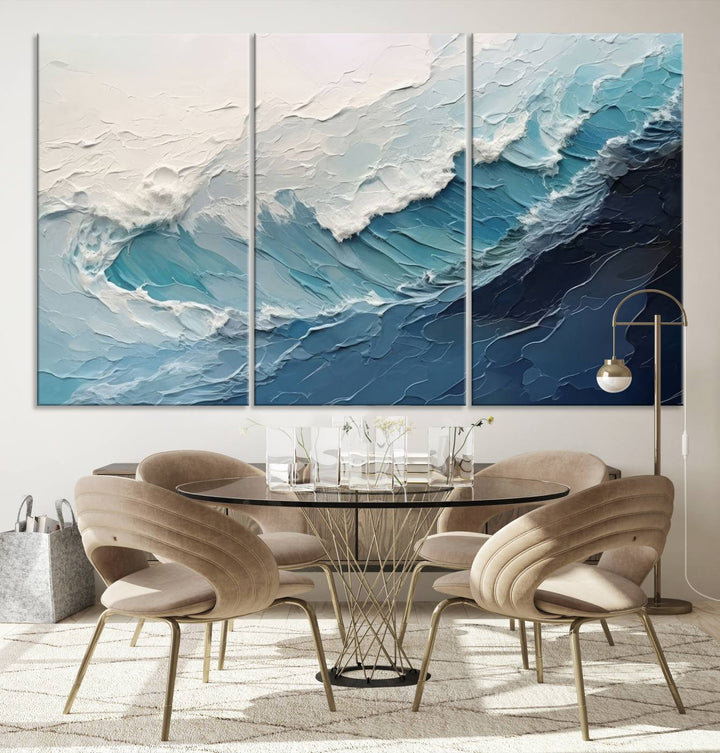 Blue Abstract Wave Ocean Wall Art Canvas Print